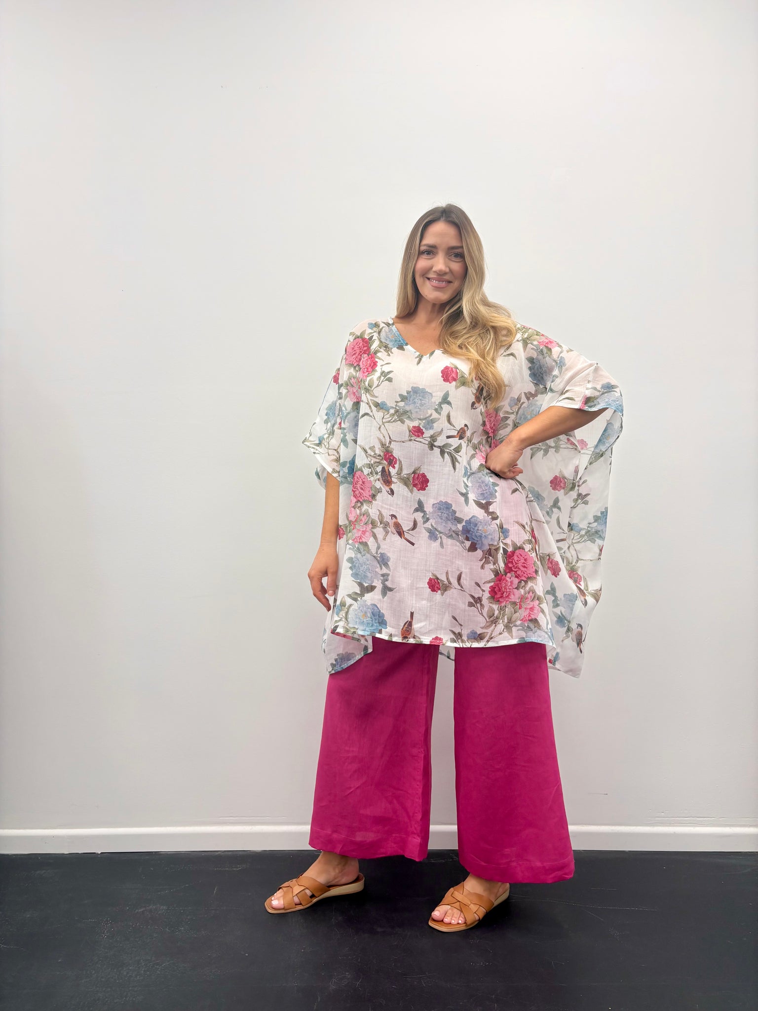 Soft Top Linen Pants Fuchsia