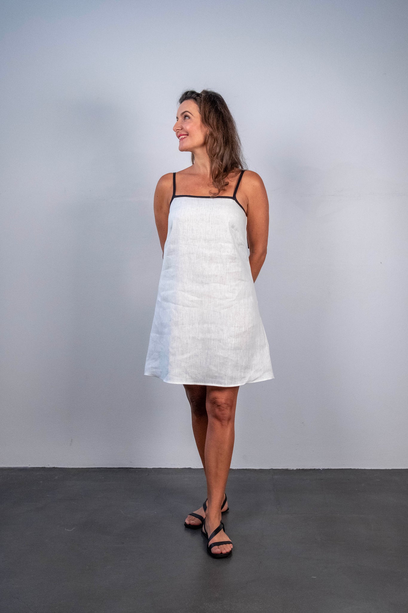 Clara White with black trim