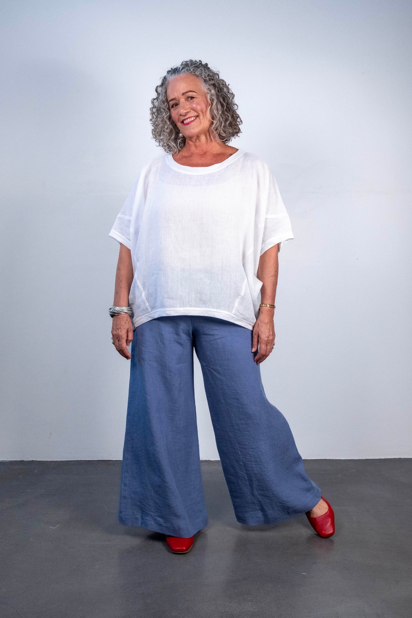 Soft Top Linen Pants Faded Denim
