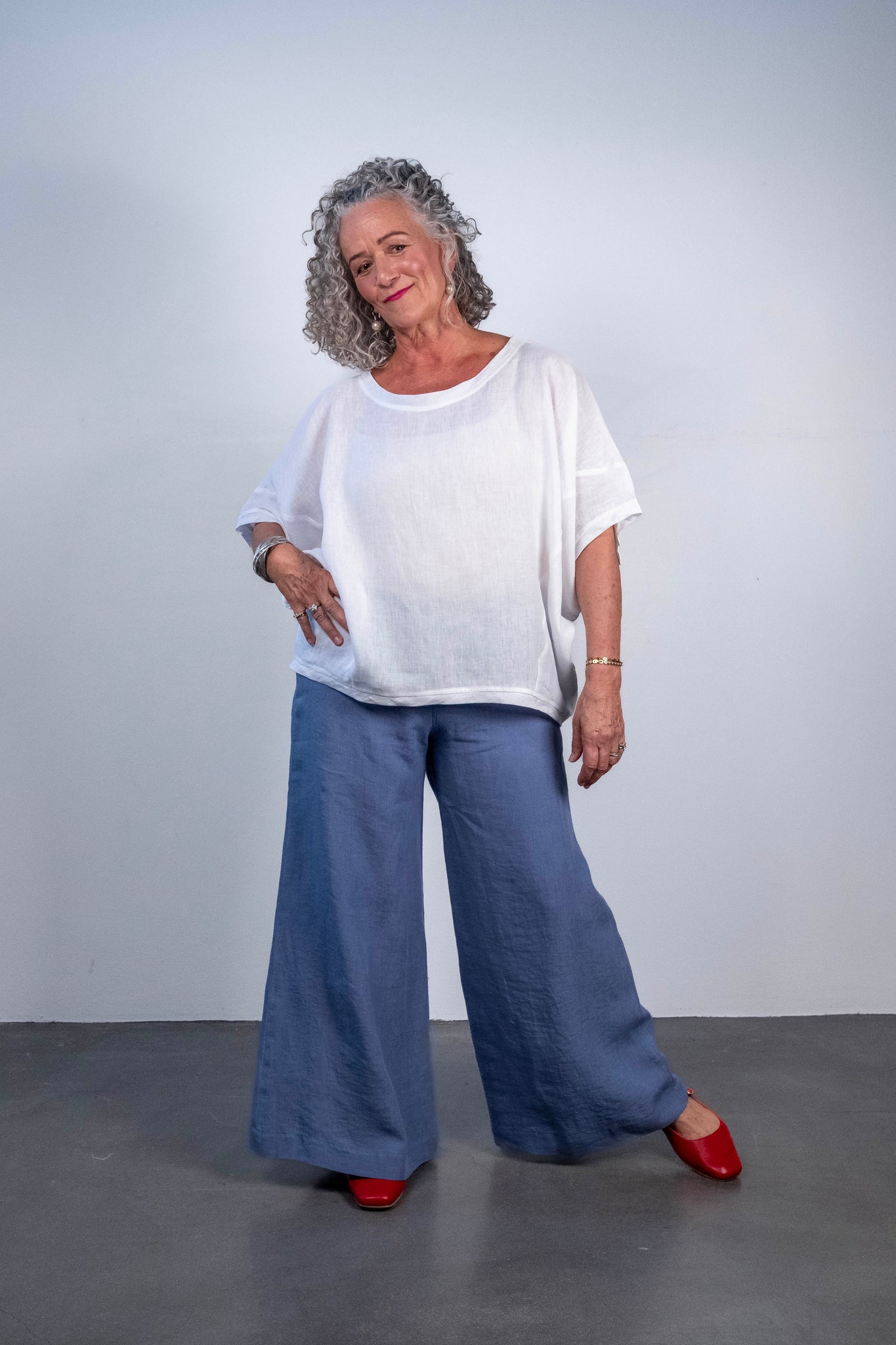 Soft Top Linen Pants Faded Denim