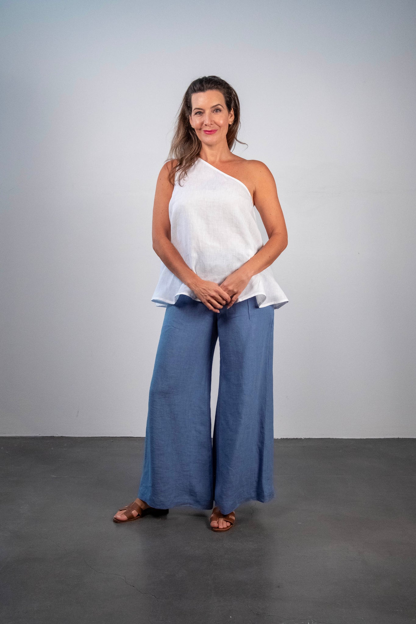 Soft Top Linen Pants Faded Denim