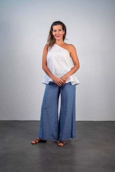 Soft Top Linen Pants Faded Denim