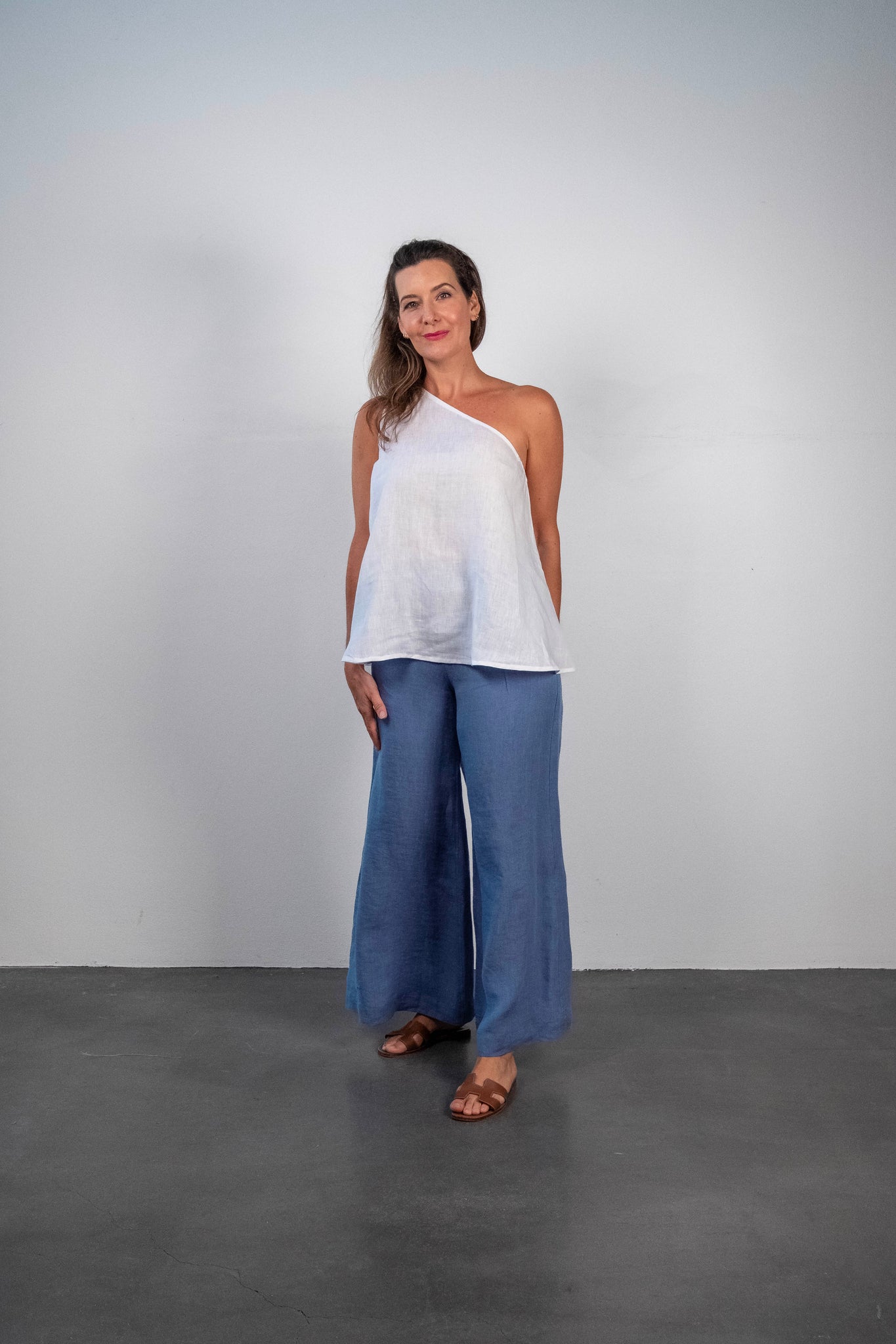 Soft Top Linen Pants Faded Denim